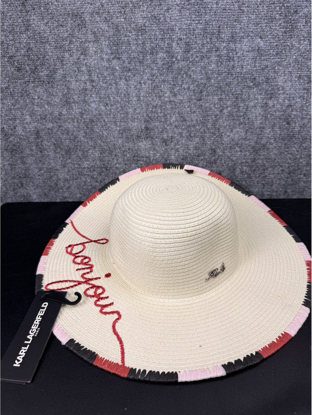 Karl Lagerfeld Women's Bonjour Embroidered Wide Brim Sun Hat
